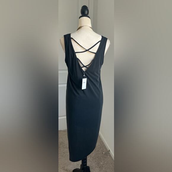 NWT SPLENDID Sleeveless Asymmetrical Hem MIDI Criss Cross Back Black Dress Sz S - Picture 4 of 9